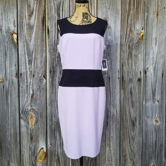 Sleeveless Colorblock Dress Stretch Lilac Purple Black Nine West Size 10 NWT - Picture 2 of 8